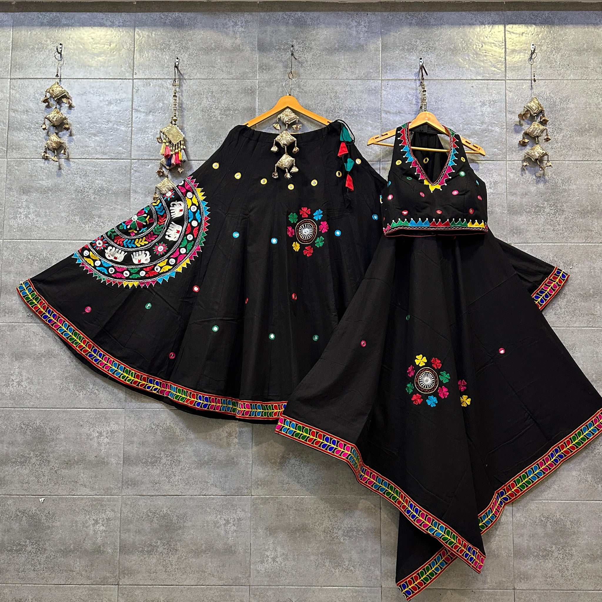 Black Khadi Cotton Chaniya Choli with Multicolor Aari Work