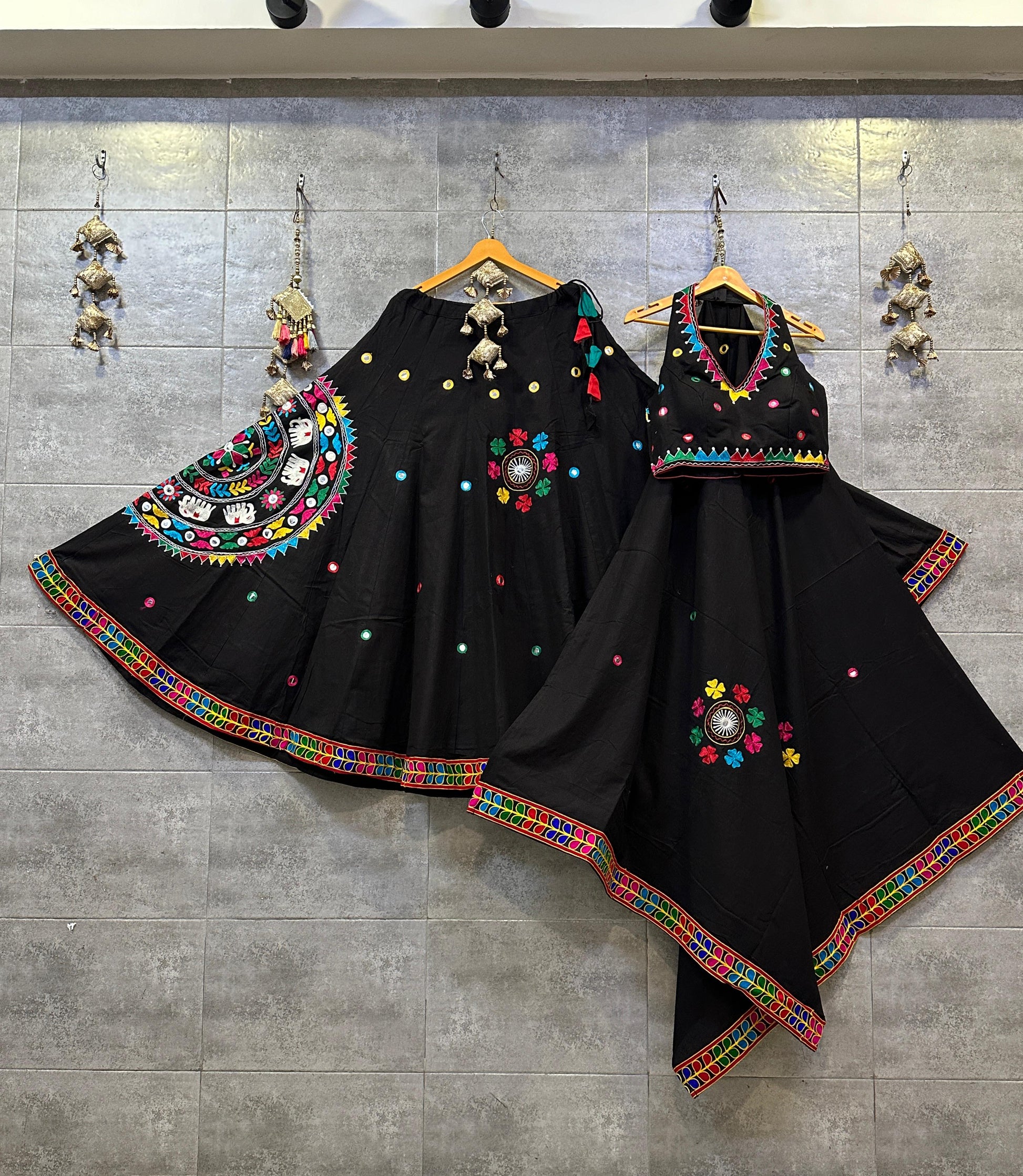 Black Khadi Cotton Chaniya Choli with Multicolor Aari Work