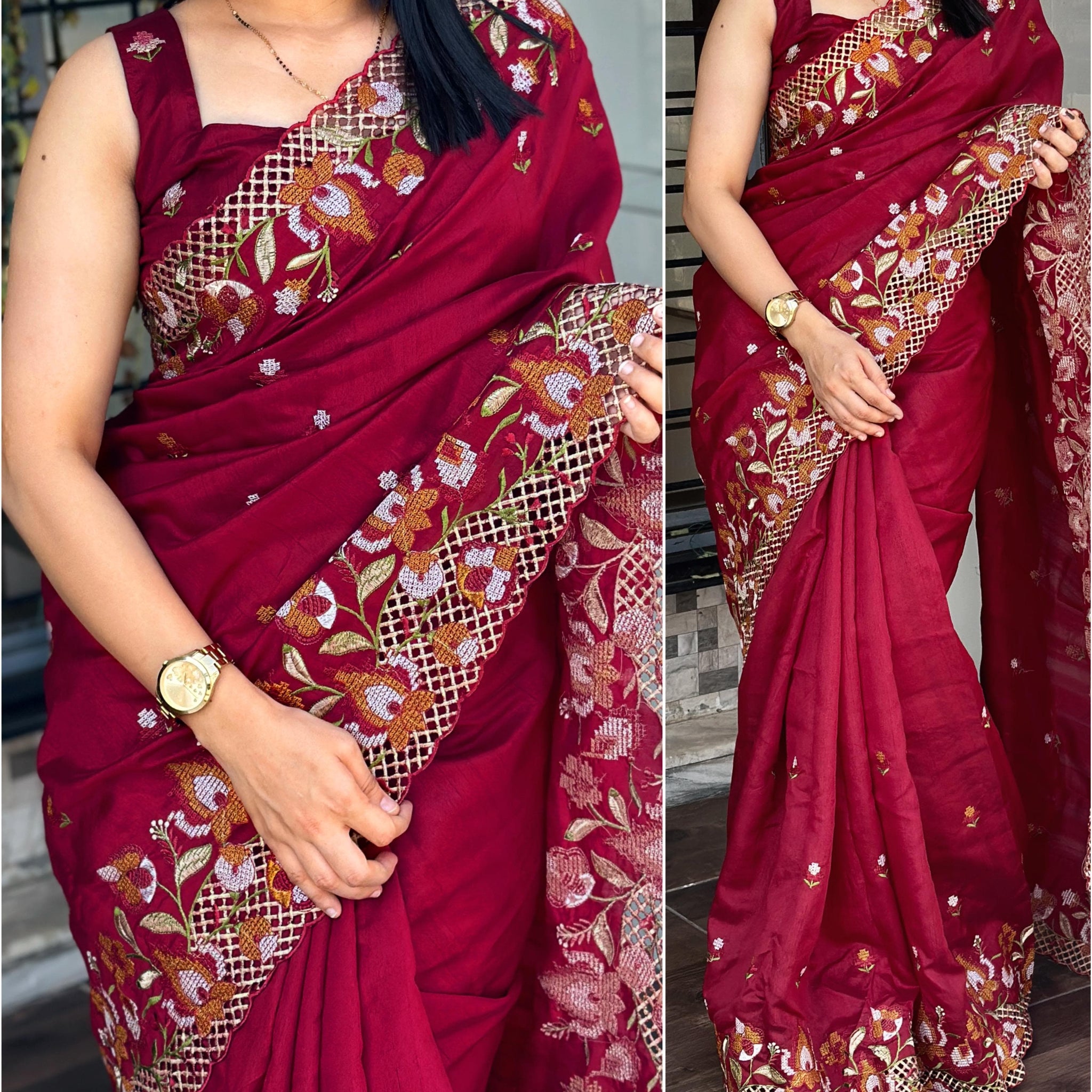 Designer Cut Work Saree