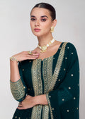 Dark Teal Green Georgette Anarkali Suit with Gold Embellishments