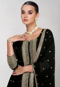 Jet Black Georgette Anarkali Suit with Gold Embellishments