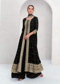 Jet Black Georgette Anarkali Suit with Gold Embellishments