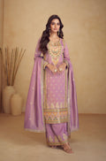 Lavender Simar Silk Palazzo Suit with Embroidered Dupatta