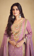 Lavender Simar Silk Palazzo Suit with Embroidered Dupatta