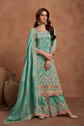 Sea Green Simar Silk Palazzo Suit with Embroidered Dupatta