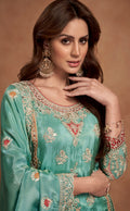 Sea Green Simar Silk Palazzo Suit with Embroidered Dupatta