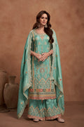 Sea Green Simar Silk Palazzo Suit with Embroidered Dupatta