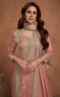 Dusty Pink Simar Silk Palazzo Suit with Golden Embroidery