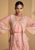 Soft Pink Real Georgette Sharara Set with Embroidered Jacket