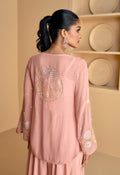 Soft Pink Real Georgette Sharara Set with Embroidered Jacket