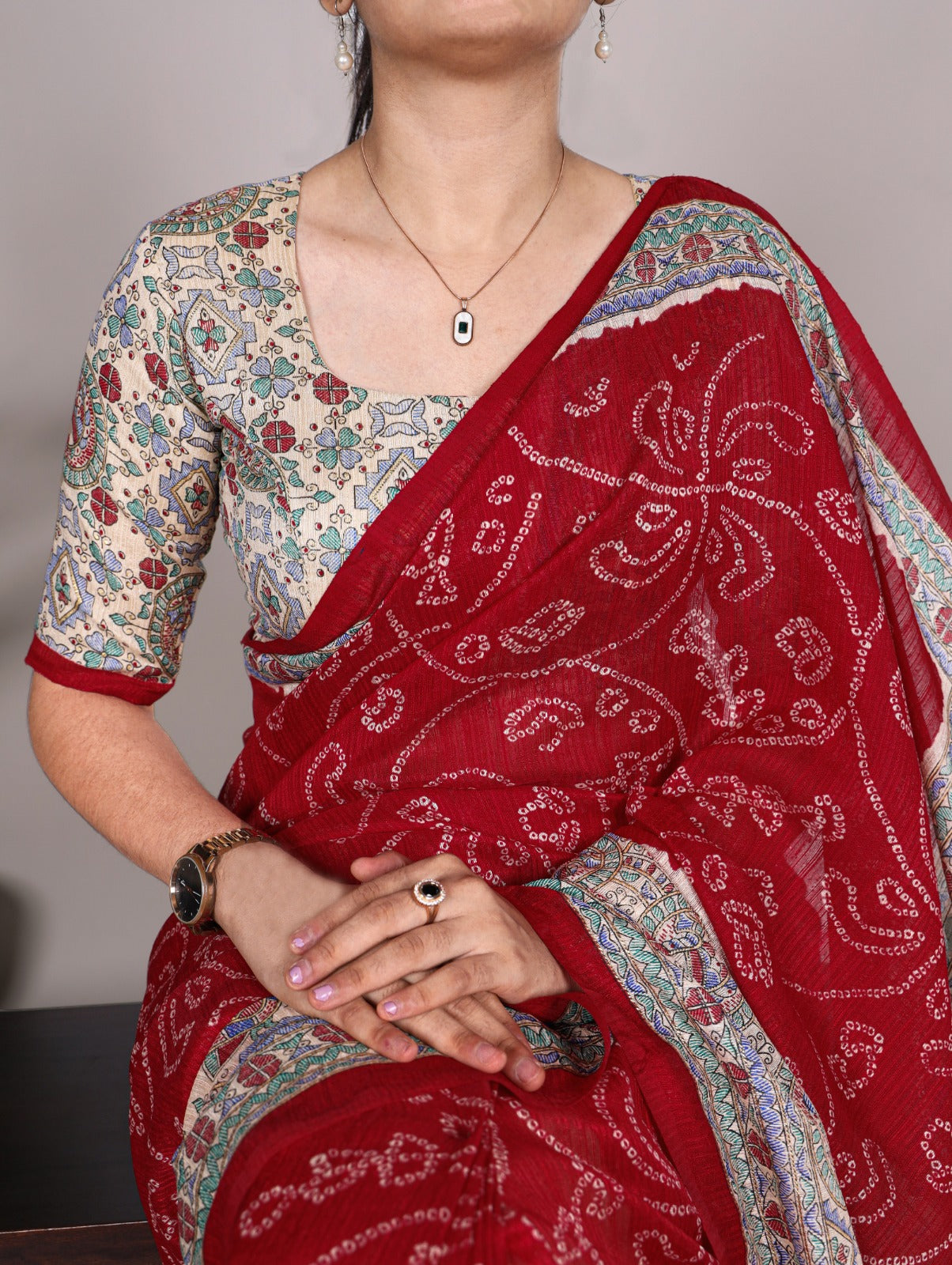 Madhubani Bandhej Print Saree