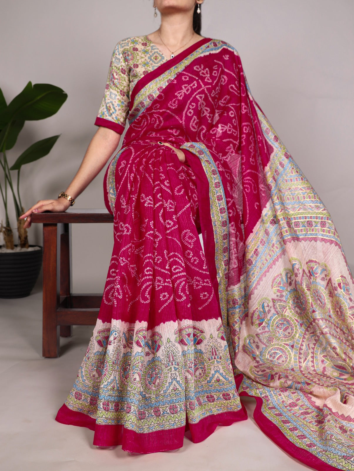 Madhubani Bandhej Print Saree