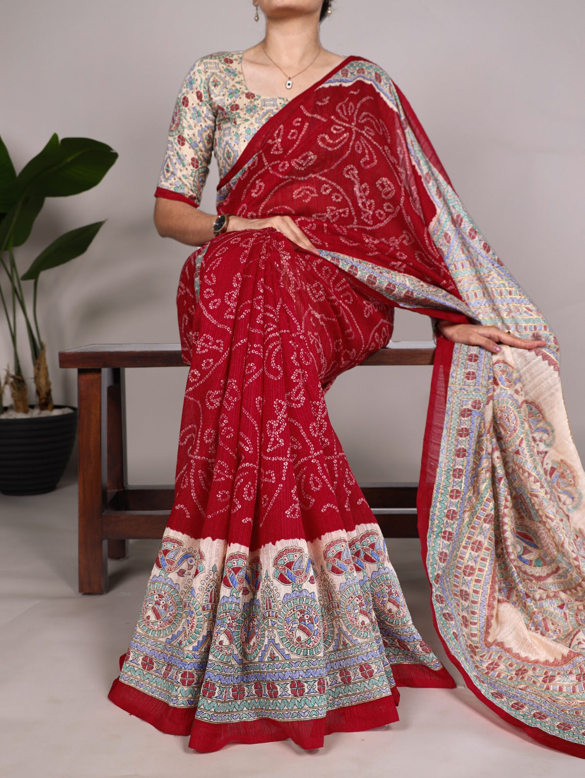 Madhubani Bandhej Print Saree