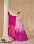 Pink Ombre Anarkali Suit with Embroidered Dupatta