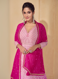 Pink Ombre Anarkali Suit with Embroidered Dupatta