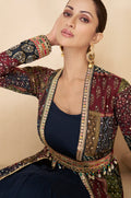 Navy Blue Anarkali Suit with Multicolor Shrug & Hand-Embellished Work