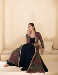 Navy Blue Anarkali Suit with Multicolor Shrug & Hand-Embellished Work