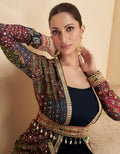 Navy Blue Anarkali Suit with Multicolor Shrug & Hand-Embellished Work