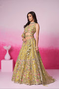 Mustard Bridal Net Lehenga with Mirror & Sequin Work