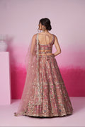 Rose Gold Bridal Net Lehenga Set with Heavy Moti, Mirror & Sequin Work