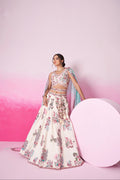 Cream Silk Bridal Lehenga Set with Mirror & Multicolor Organza Dupatta