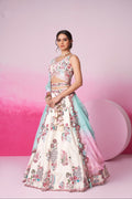 Cream Silk Bridal Lehenga Set with Mirror & Multicolor Organza Dupatta