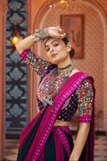 Deep Purple and Pink Embroidered Chaniya Choli with Mirror Work