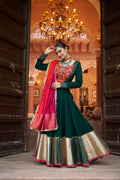 Forest Green & Red Embroidered Viscose Rayon Chaniya Choli