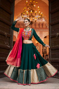 Forest Green & Red Embroidered Viscose Rayon Chaniya Choli