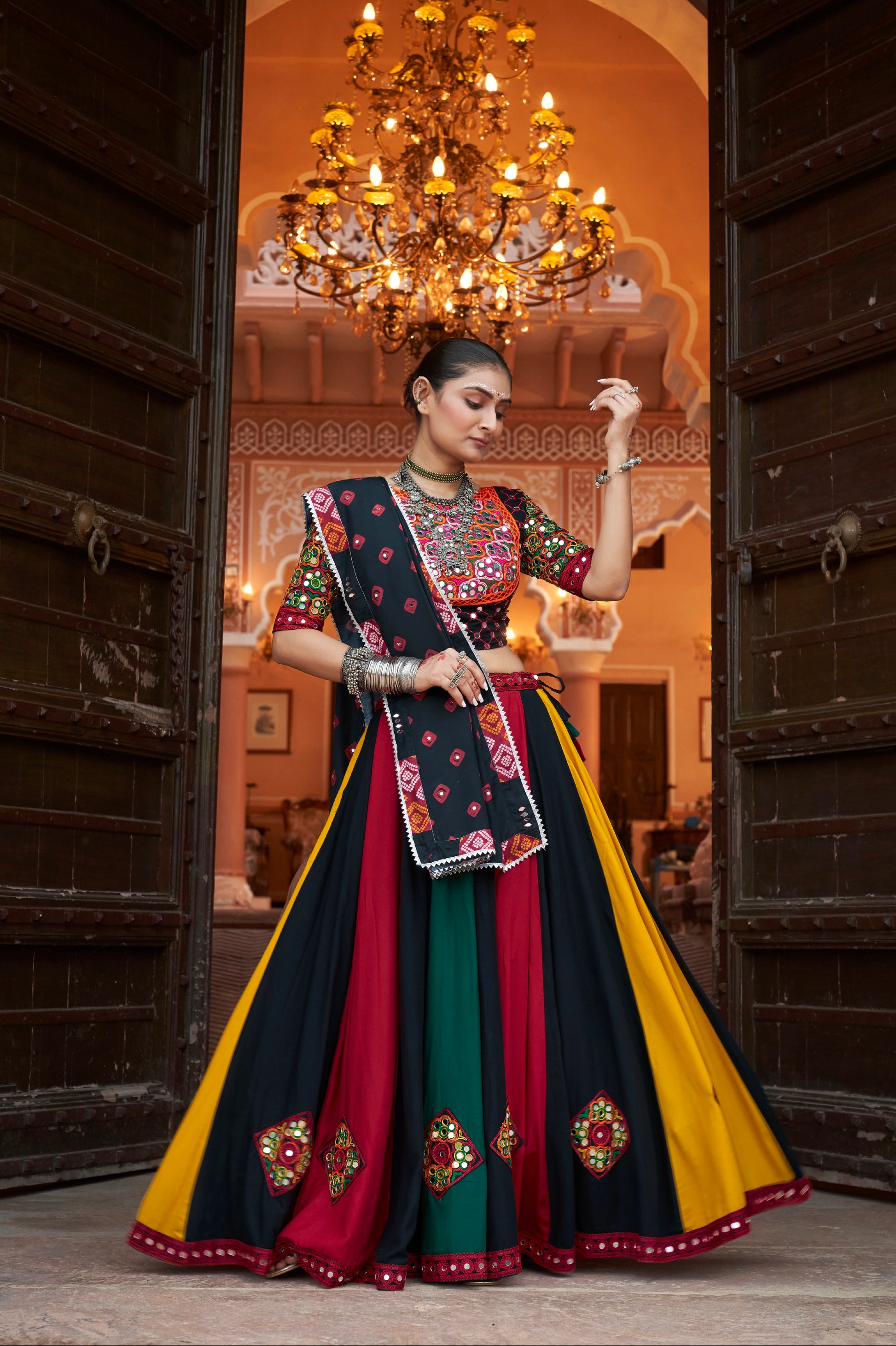 Multicolor Embroidered Viscose Rayon Chaniya Choli