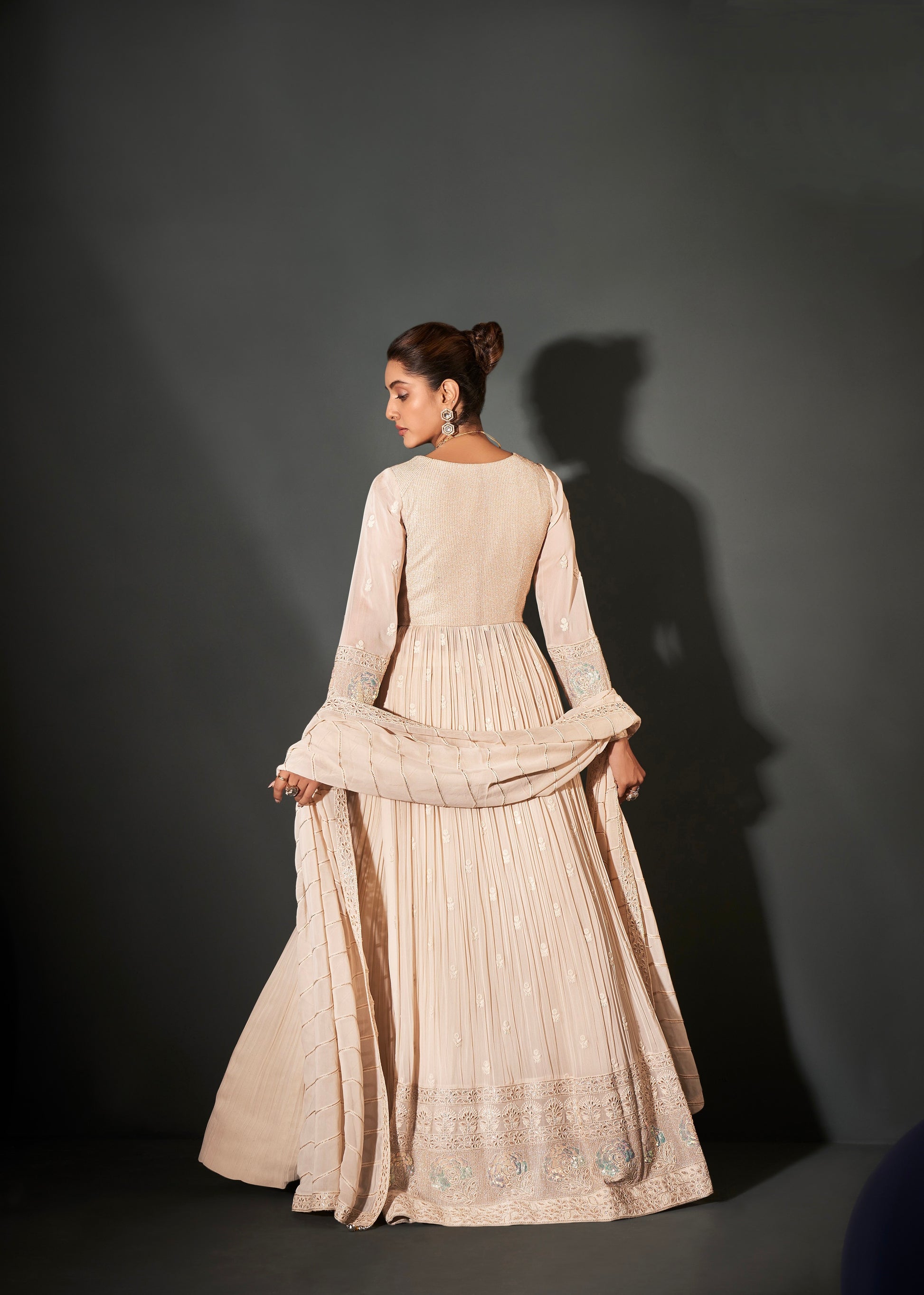 Cream Georgette Anarkali Suit with Chikankari and Zari Work