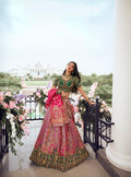 Pink and Green Banarasi Silk Wedding Lehenga with Zarkan Work