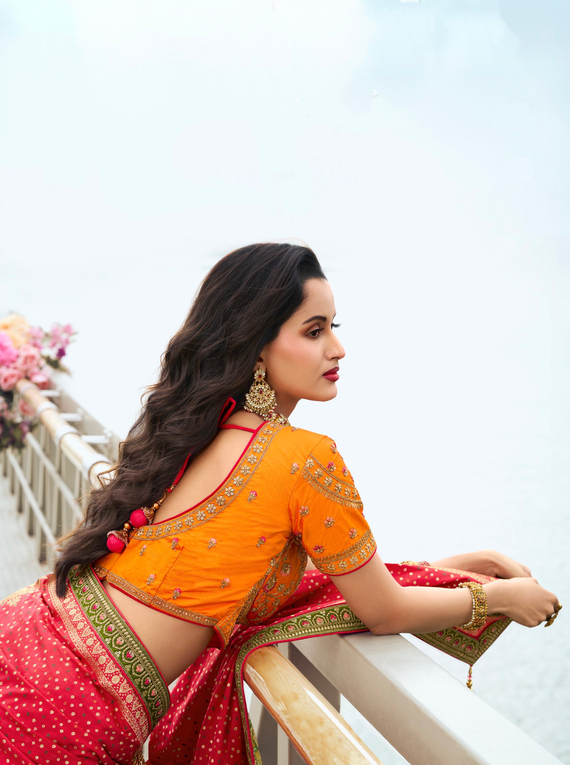 Yellow and Orange Banarasi Silk Festive Lehenga with Zarkan Work