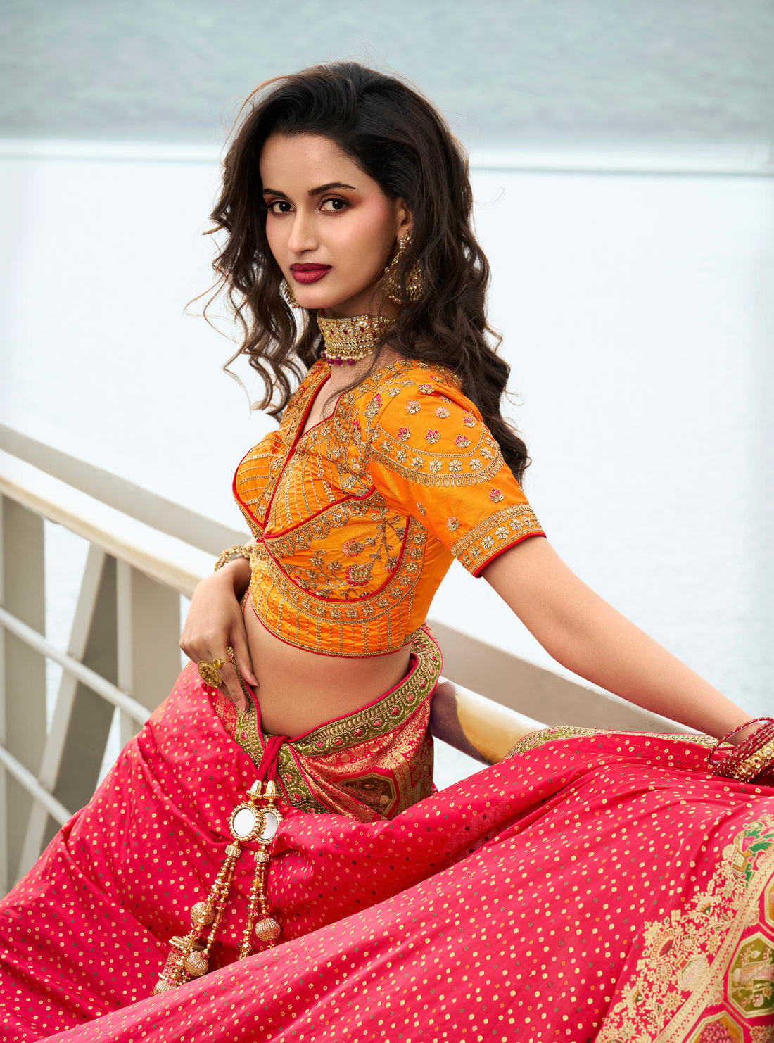 Yellow and Orange Banarasi Silk Festive Lehenga with Zarkan Work