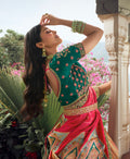 Golden Banarasi Silk Bridal Lehenga with Red and Green Accents