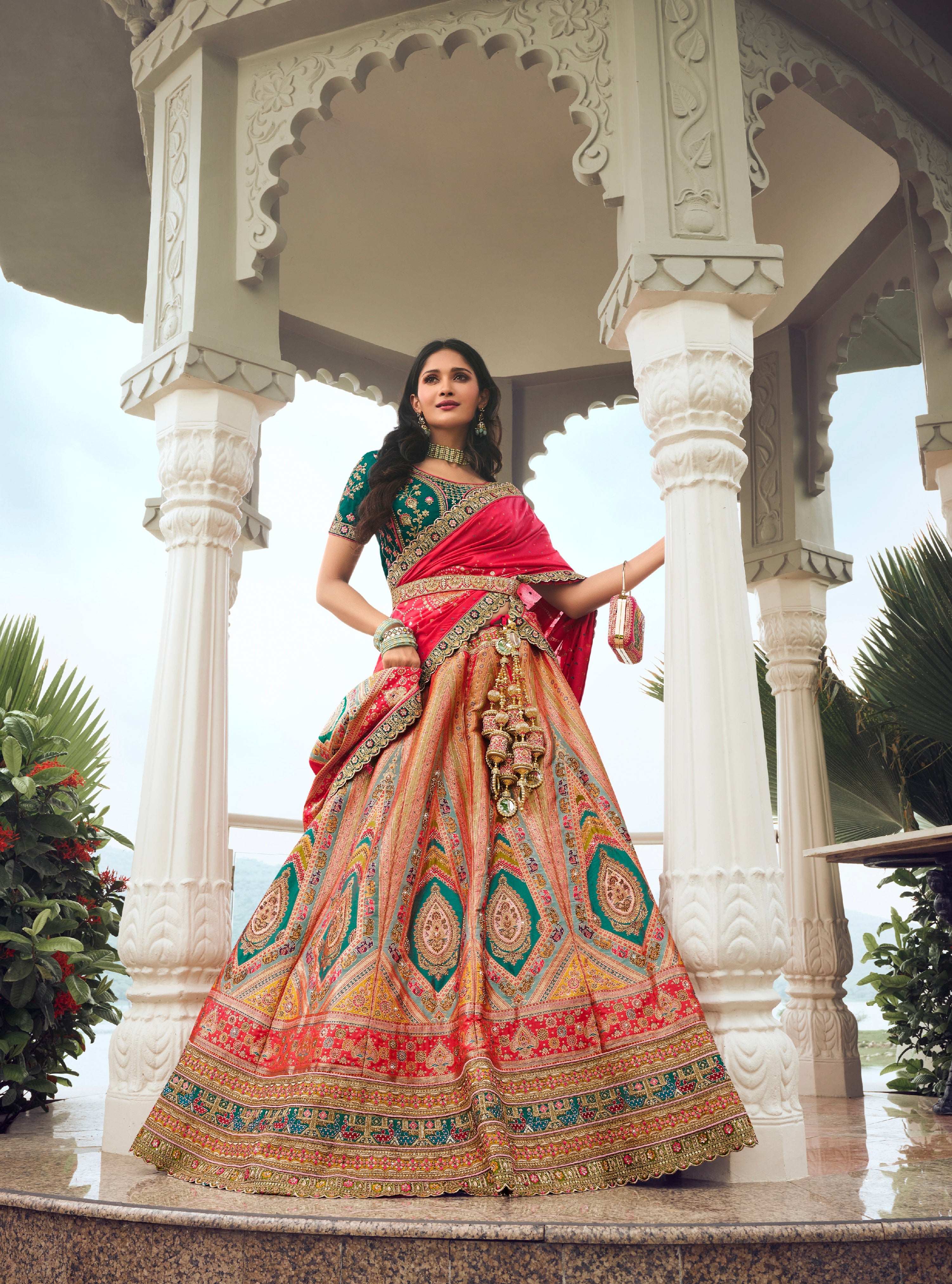 Shops red green bridal lehenga