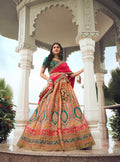 Golden Banarasi Silk Bridal Lehenga with Red and Green Accents