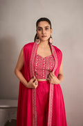 Bright Pink Chinnon Georgette Koti Style Palazzo Suit