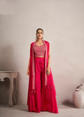 Bright Pink Chinnon Georgette Koti Style Palazzo Suit