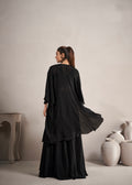 Jet Black Chinnon Georgette Koti Style Palazzo Suit