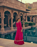 Pink Georgette Sharara Suit with Gold Embroidery