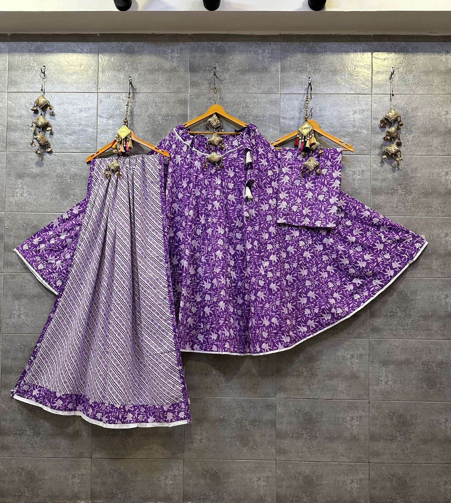 Pure Camric Cotton Chaniya Choli with Heavy Kali Pattern (Purple Floral)