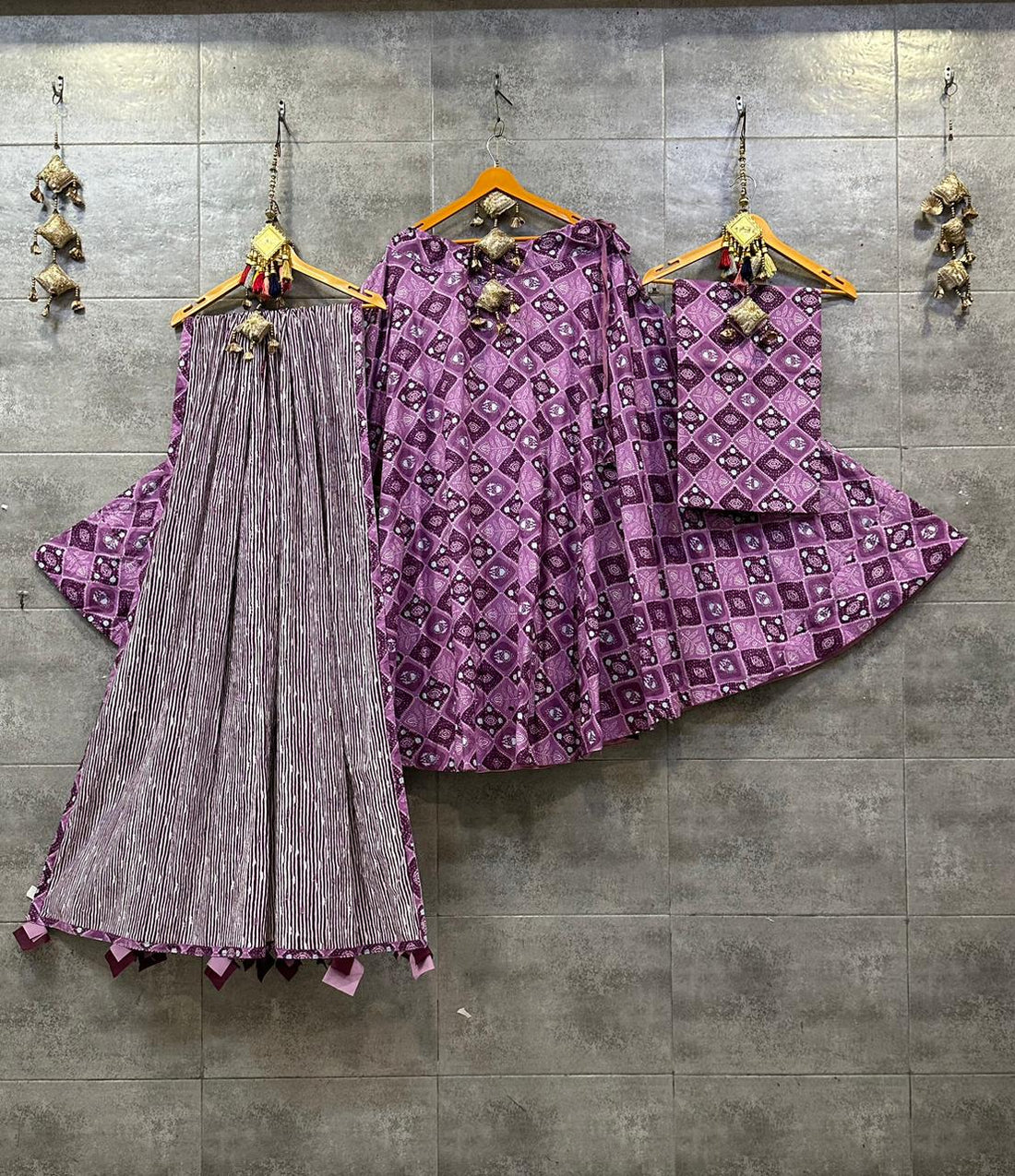 Pure Camric Cotton Chaniya Choli with Heavy Kali Pattern (Purple & Black Abstract)