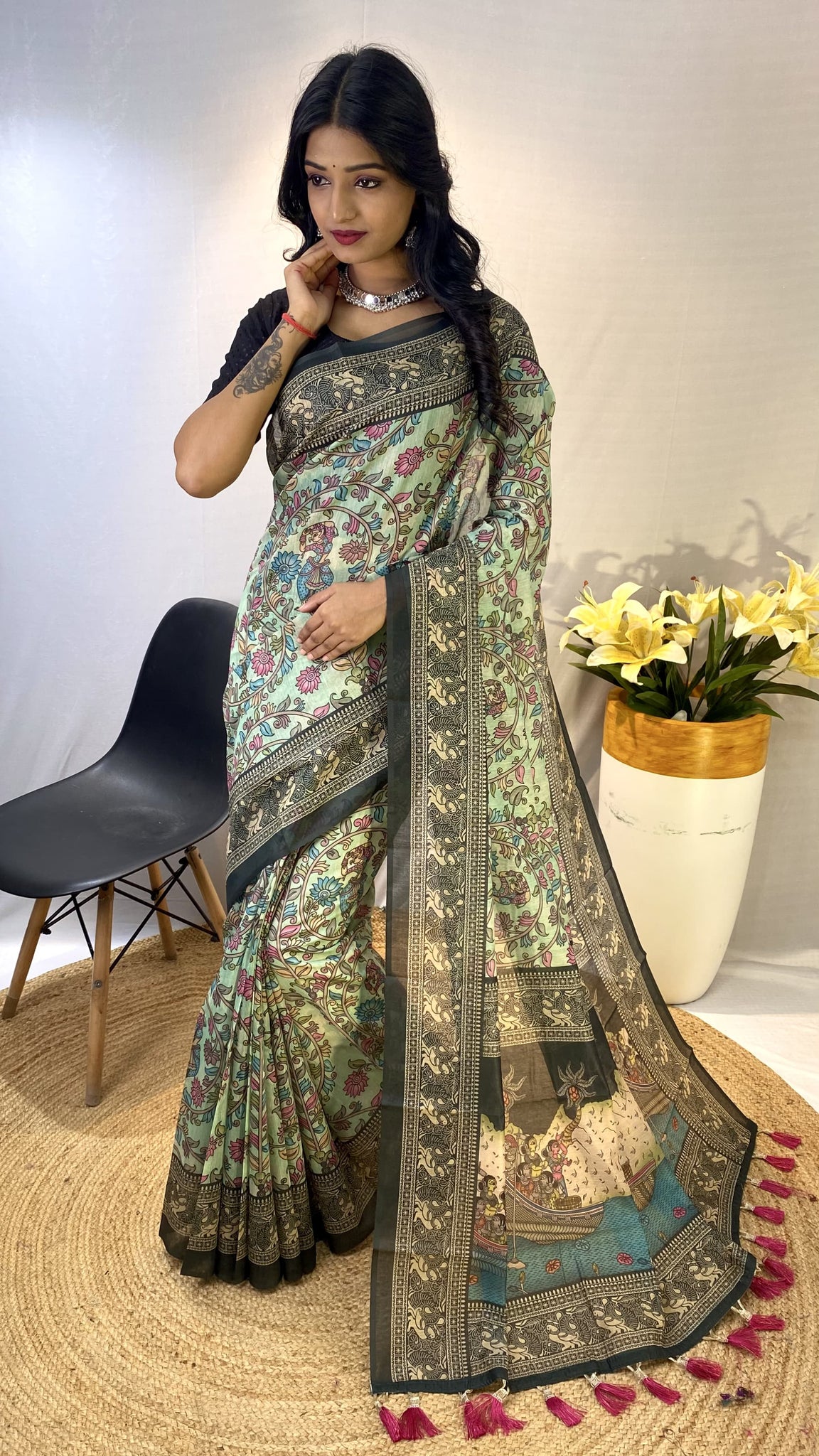 Women's Designer Pure Soft Cotton Chanderi Kalamkari Digital Print Saree