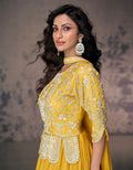 Yellow Real Chinon Silk Anarkali Suit & White Embroidery and Dupatta