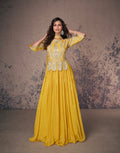 Yellow Real Chinon Silk Anarkali Suit & White Embroidery and Dupatta