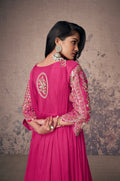 Magenta Real Chinon Silk Anarkali Suit & Gold Embroidery and Dupatta