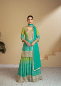 Sea Green & Lime Green Embroidered Sharara Suit with Mirror Work