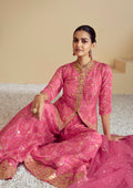 Pink Digital Chinon Sharara Suit & Mirror Work & Embroidered Dupatta