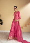 Pink Digital Chinon Sharara Suit & Mirror Work & Embroidered Dupatta